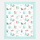 Pixie Noel Christmas Minky Throw Blanket 60" X 80" - Aqua Gingham border