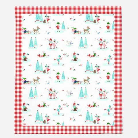 Pixie Noel Christmas Minky Blanket 50" x 60"- Red Gingham