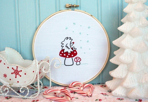 Winter Hedgehog on a Mushroom Embroidery Pattern - PDF