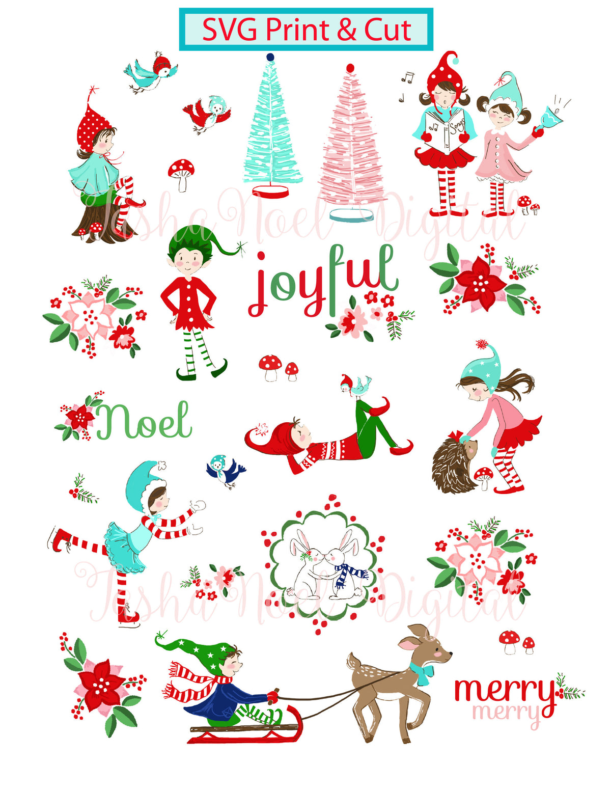 Pixie Noel Christmas Winter Sticker Sheet SVG