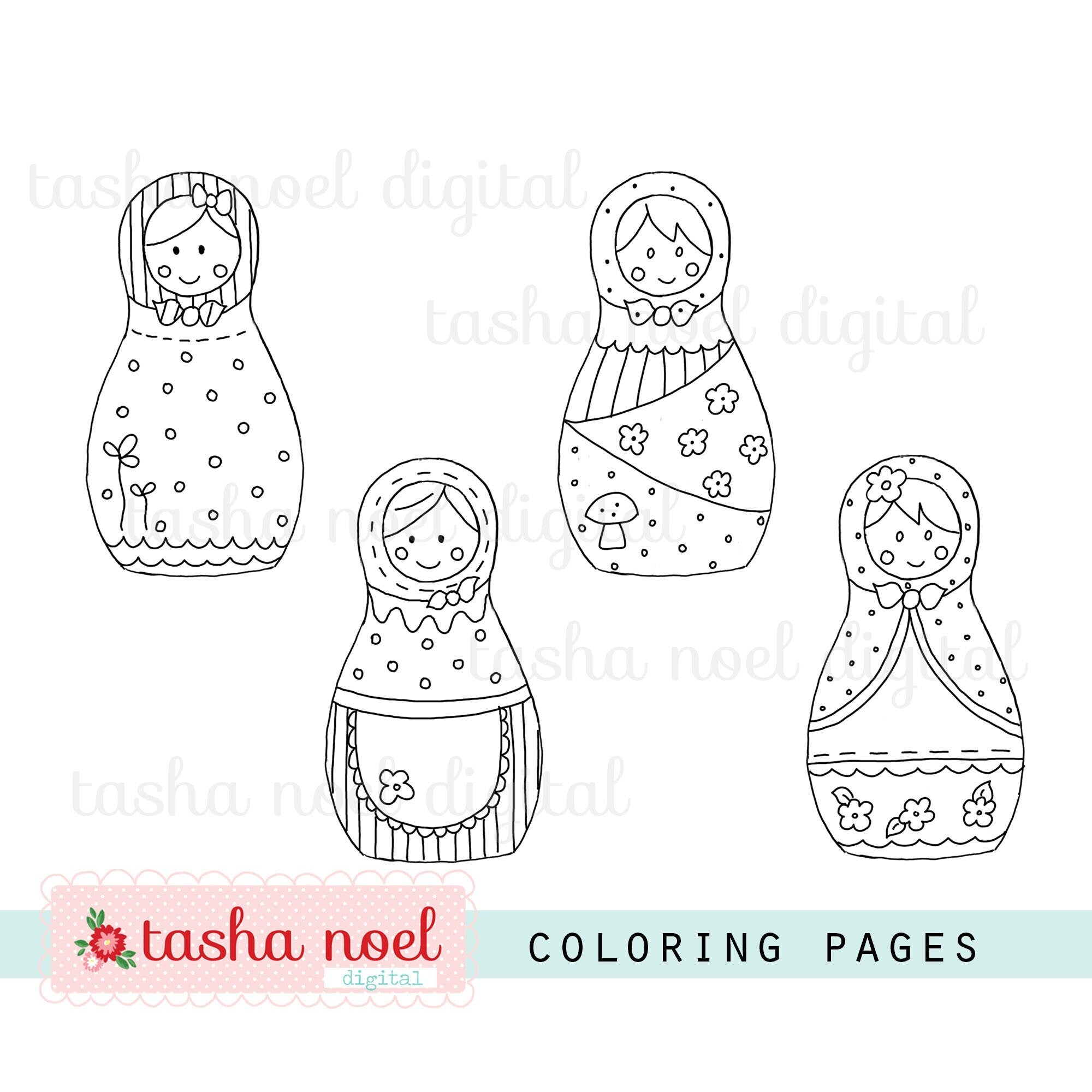 Russian Sweeties Nesting Dolls Printable Coloring Pages Tasha Noel