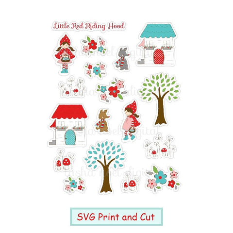 Little Red Riding Hood Printable Sticker Sheet SVG