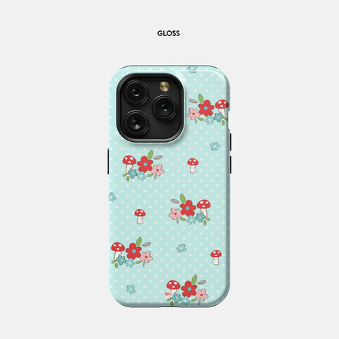 Aqua Mushroom Floral iPhone 15 Pro Case