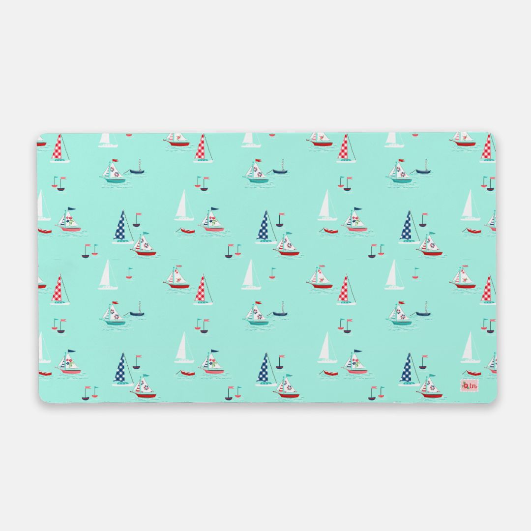 Seaside Boats Aqua - Desk Mat - Large (24" x 14")