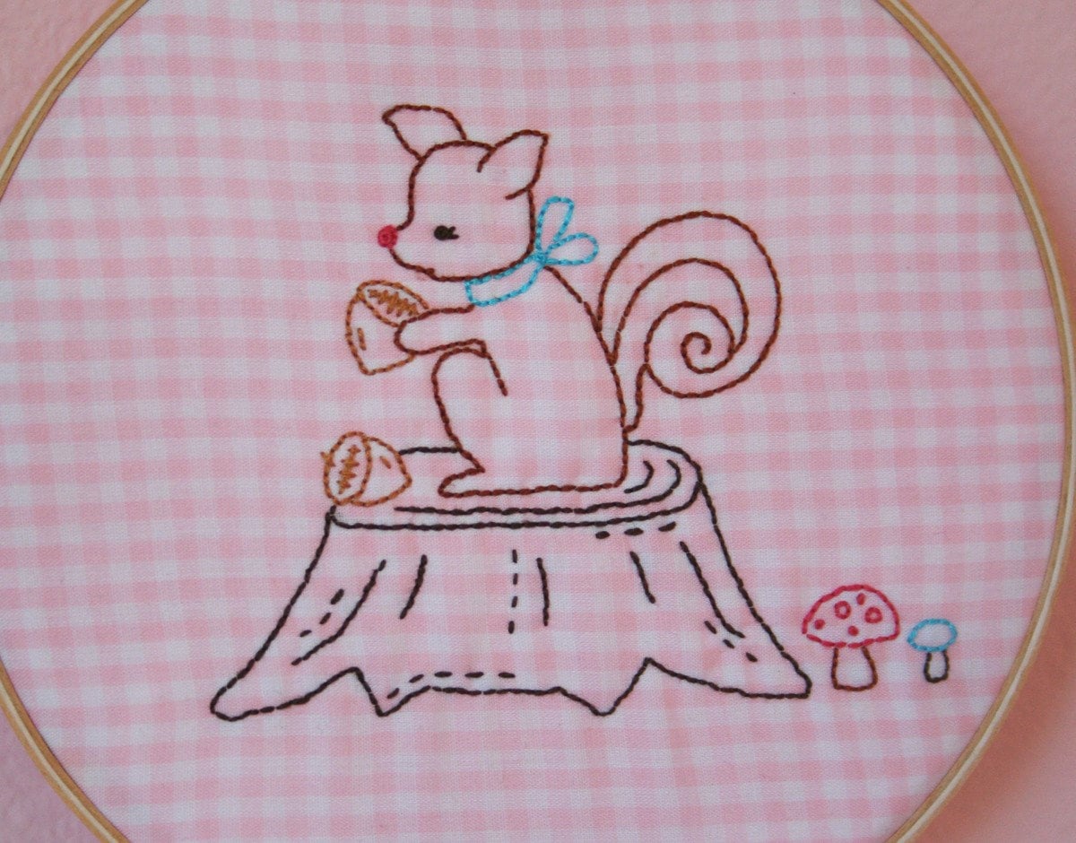 Woodland Squirrel Embroidery PATTERN - PDF