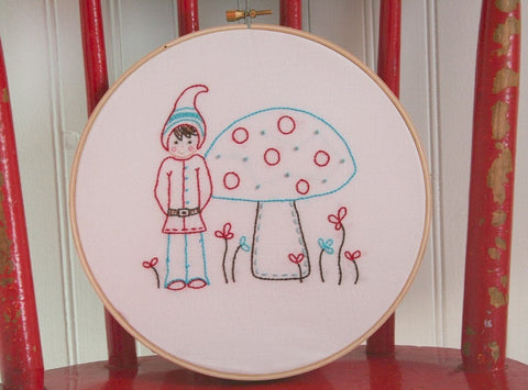 Boy Gnome and Mushroom Embroidery Pattern - PDF