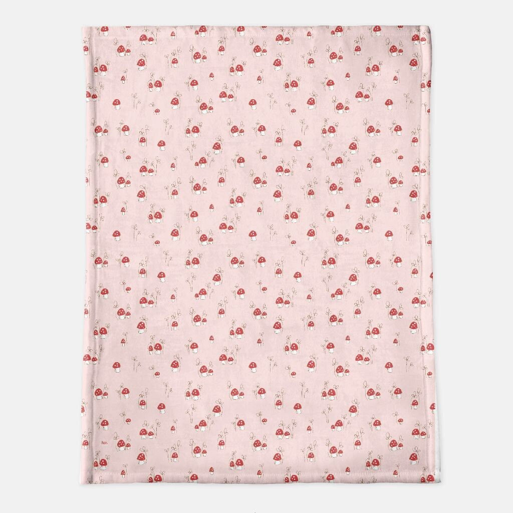 Pink Mushroom Minky Blanket, Soft Tasha Noel 60" x 80" minky blanket