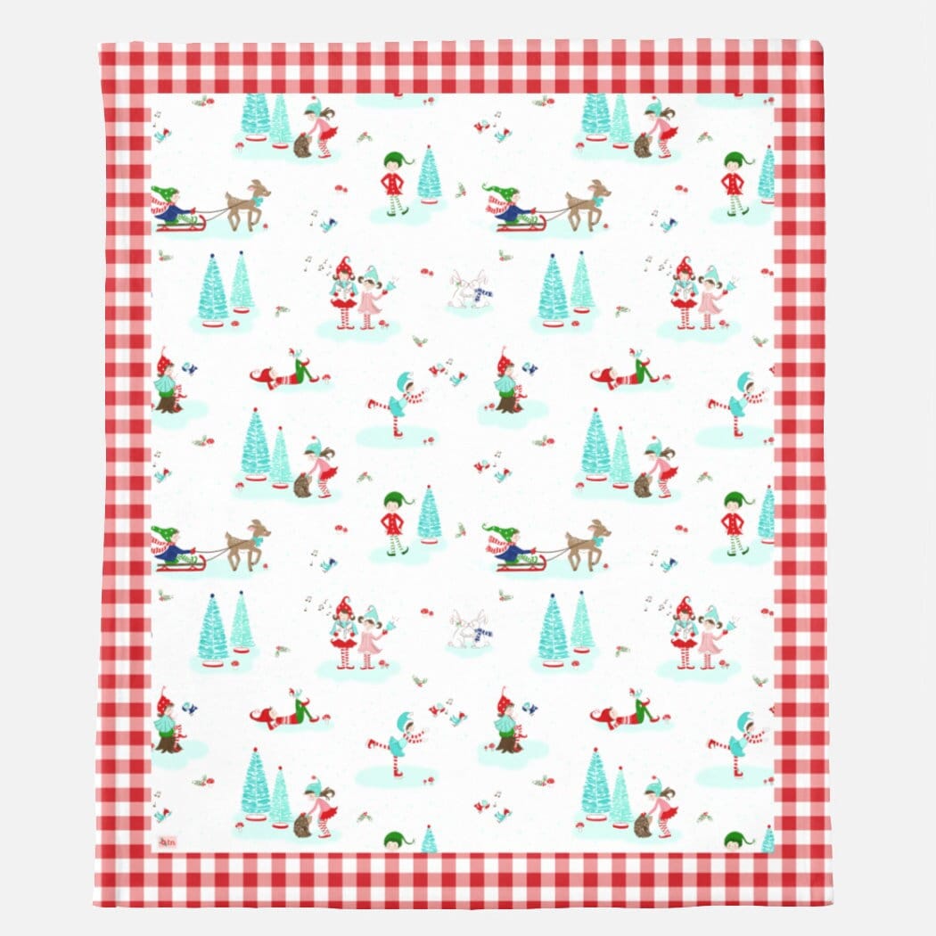 Pixie Noel Christmas Minky Throw Blanket 60" x 80" - Red Gingham
