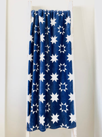 Navy Blue Star Minky Blanket - 50” X 60” Lightweight Blanket