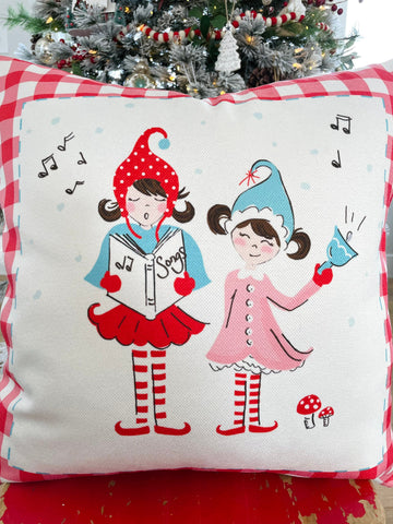 Singing Pixies Caroling Christmas Winter pillow, Throw pillow, Decorative pillow - Pixie Noel