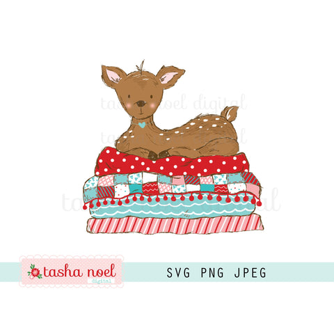 Little Deer on Quilts SVG Print and Cut