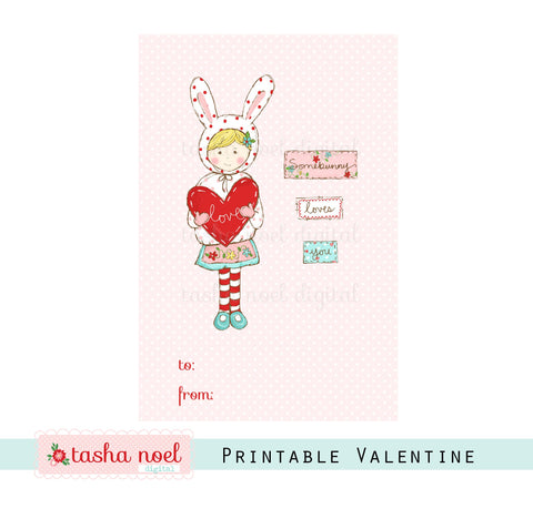 Somebunny Loves You Bunny Printable Valentine, Love Valentine, Kids Printable Valentine, Tasha Noel, Bunny Valentine, Printable Valentine