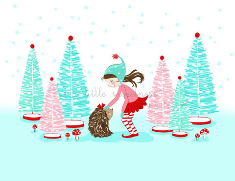 Joyful Friend Christmas Winter Illustration, Elf Art, Gnome Winter Wall Art