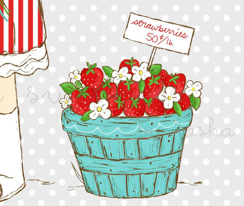 Fresh Strawberries Illustration - Aqua