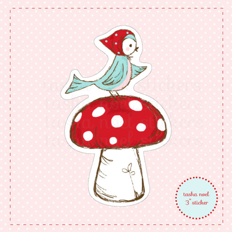 Bird on a Mushroom Vinyl Sticker