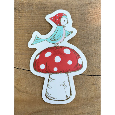 Bird on a Mushroom Vinyl Sticker