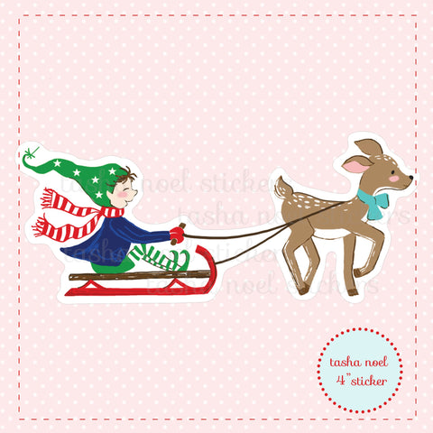 Pixie boy on Sleigh with Deer