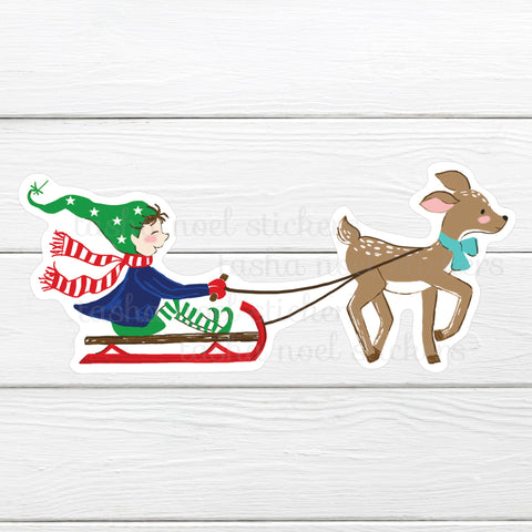Pixie boy on Sleigh with Deer
