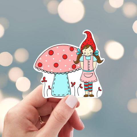 Girl Gnome Mushroom Sticker