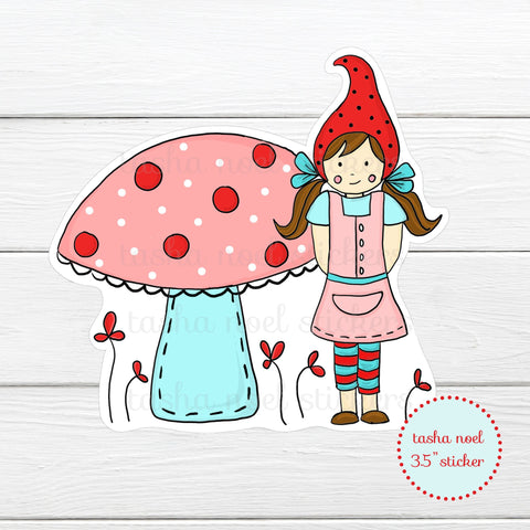 Girl Gnome Mushroom Sticker