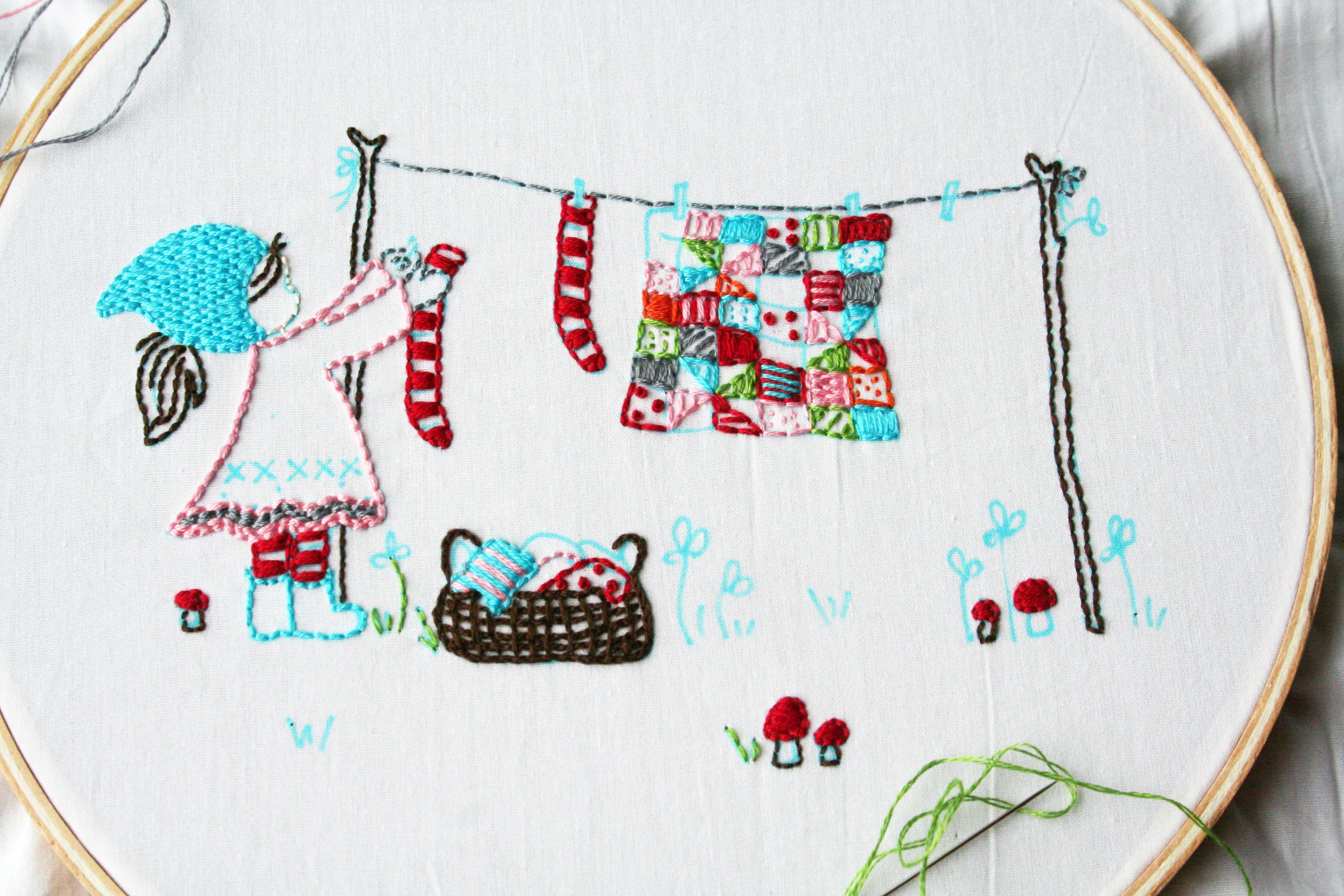 Laundry Day Embroidery Pattern- PDF