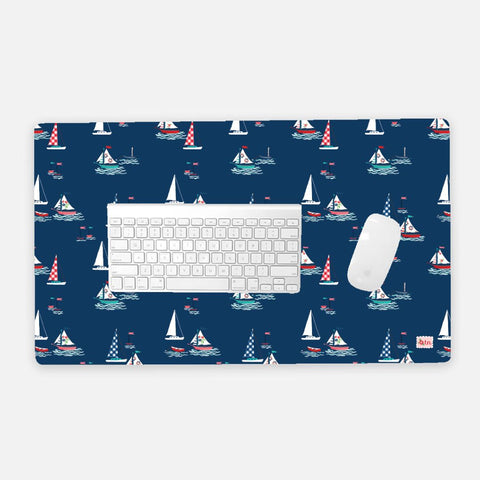 Seaside Boats Navy - Desk Mat - Large (24" x 14")