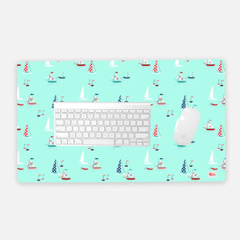 Seaside Boats Aqua - Desk Mat - Large (24" x 14")