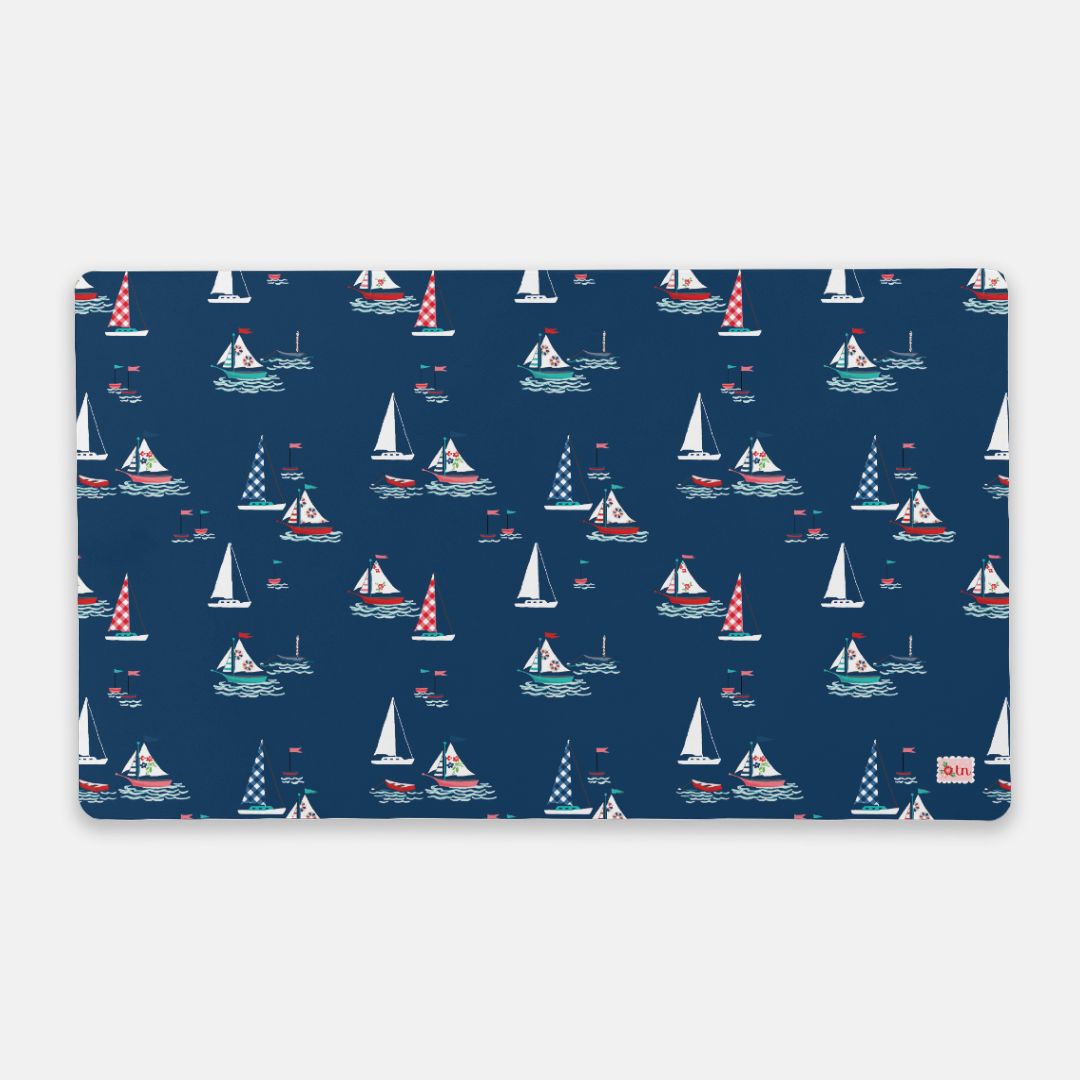 Seaside Boats Navy - Desk Mat - Large (24" x 14")