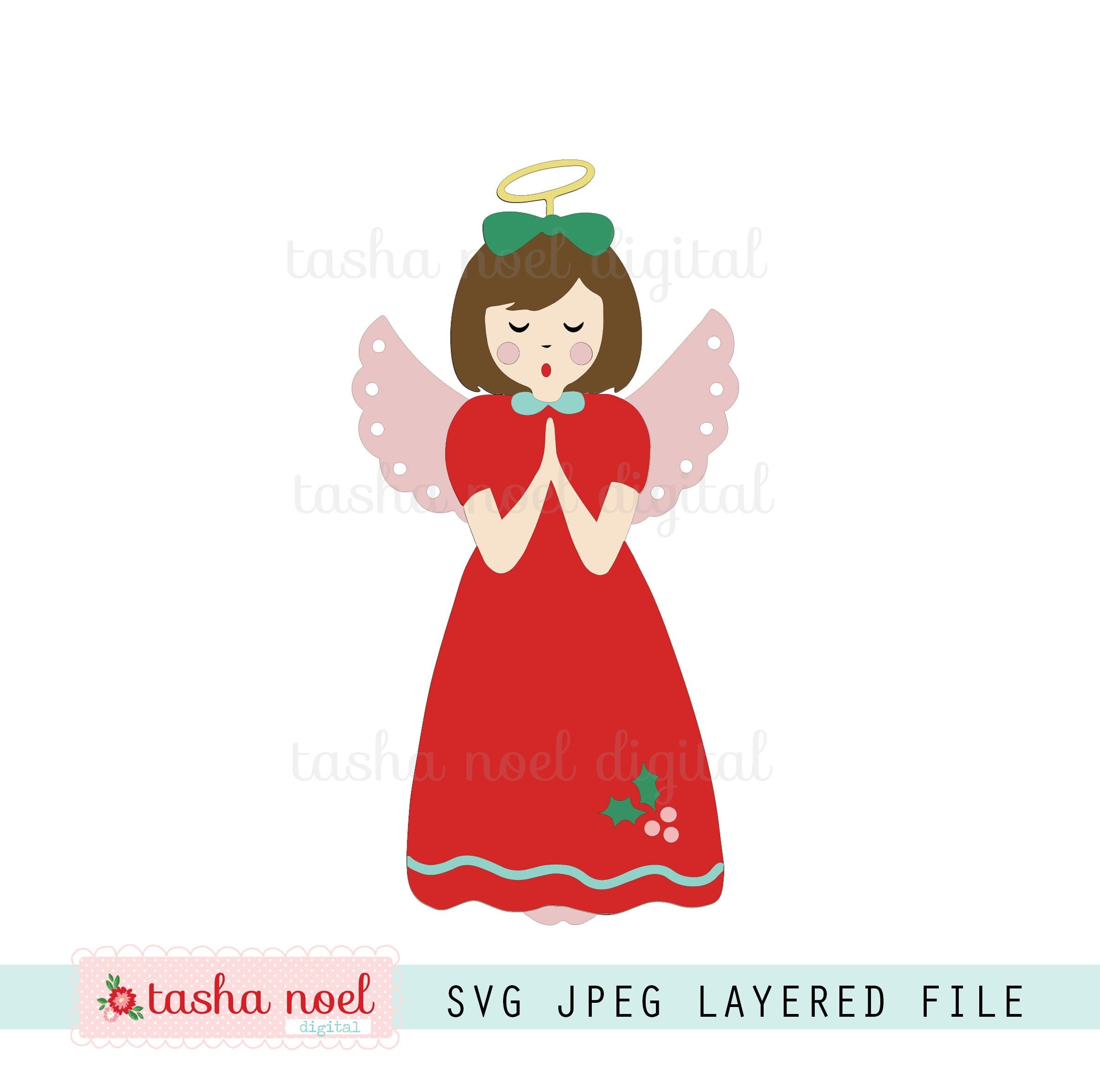 Christmas Angel SVG, Singing and Praying Angel Girl Layered Cut file, Christmas Holiday SVG Printables