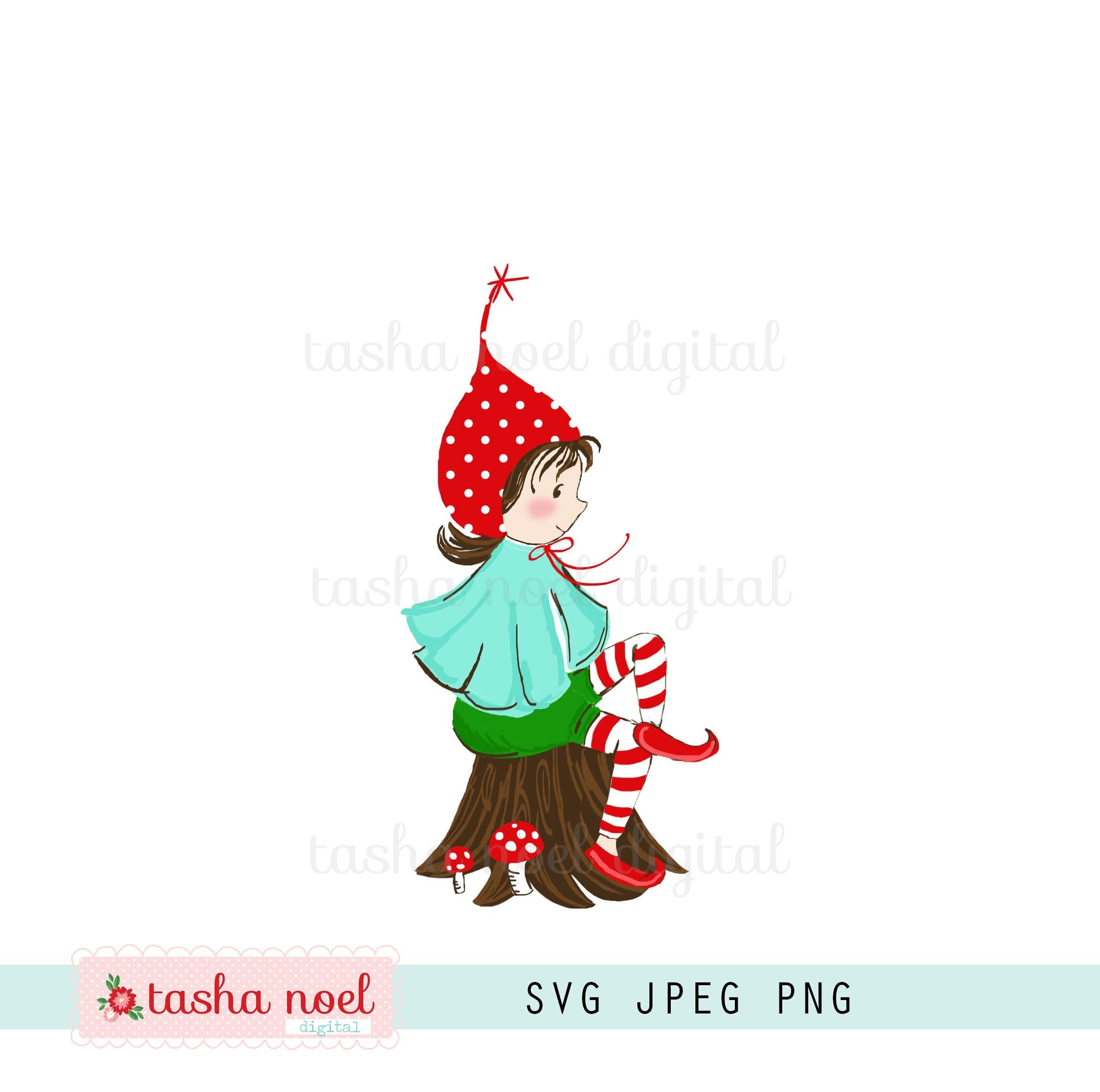 Girl Gnome SVG, Woodland Fairy Pixie Gnome Girl SVG, Printable Gnome Girl, Forest Gnome, Mushroom, Tasha Noel SVG, Planner Digital Sticker