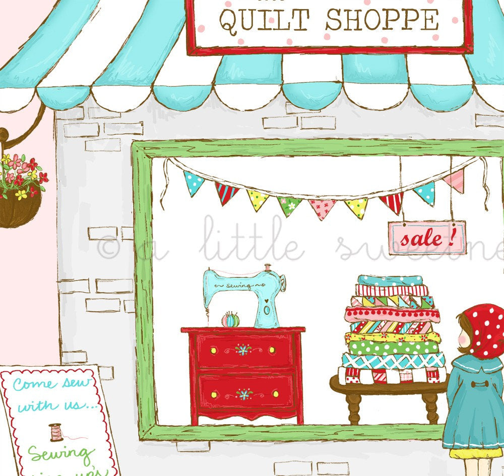Window Shopping Illustration - The Quilt Shoppe Mini Series